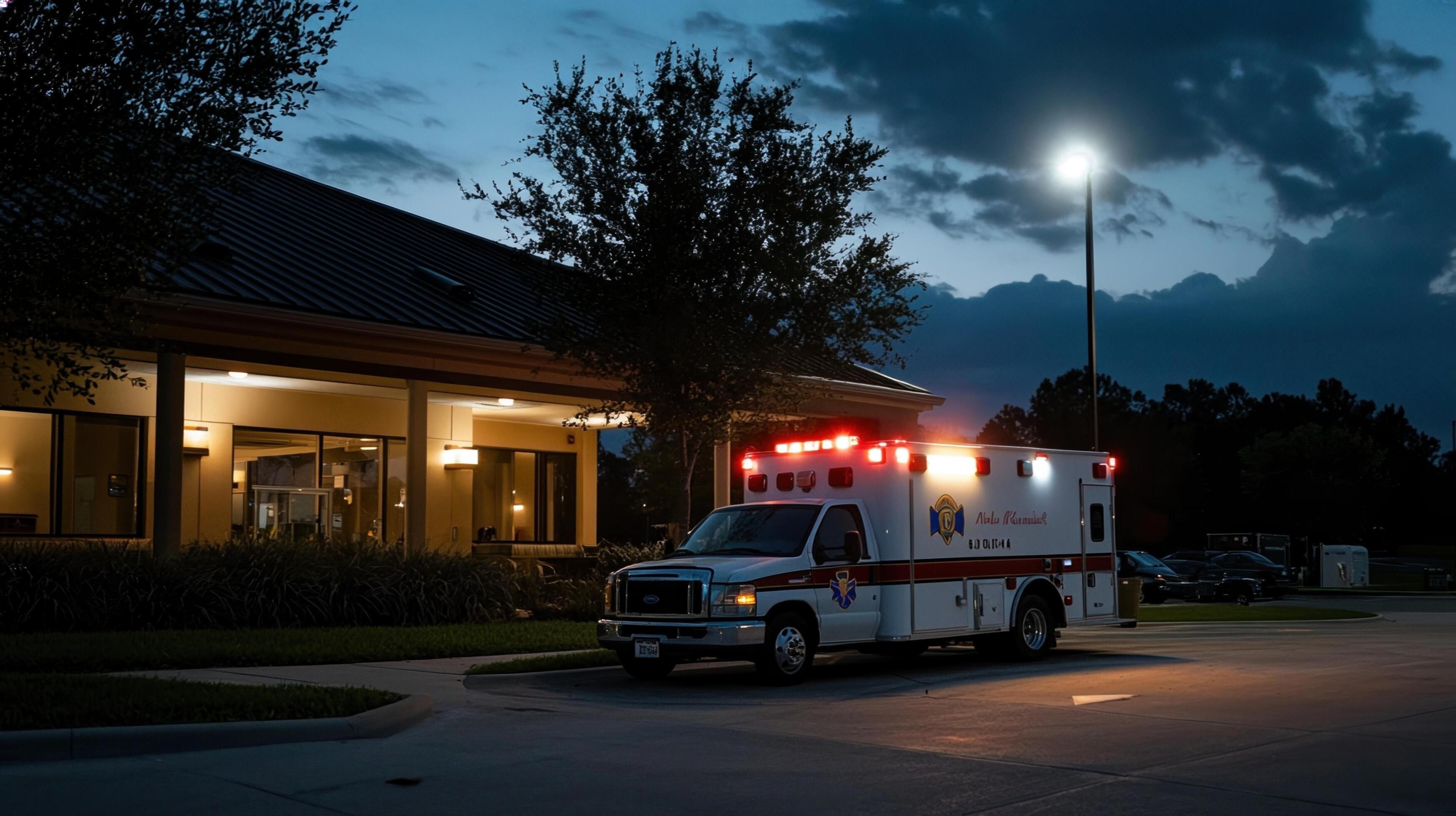 Ambulance outside a home at night
