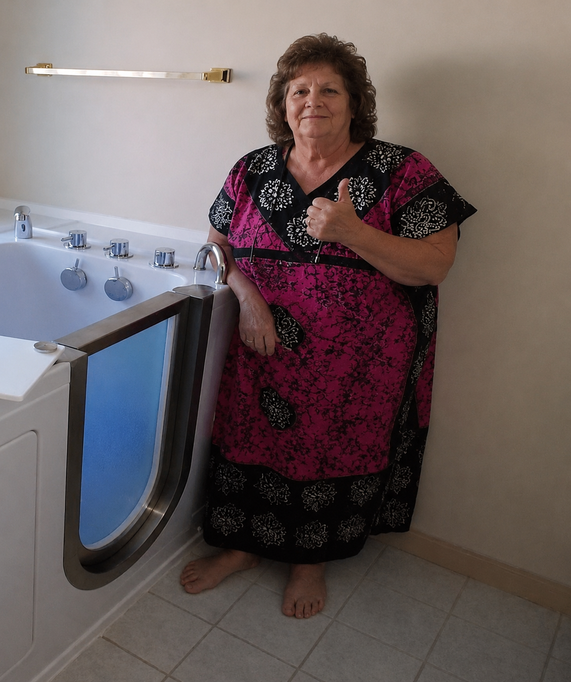 Reida standing next to walk-in tub